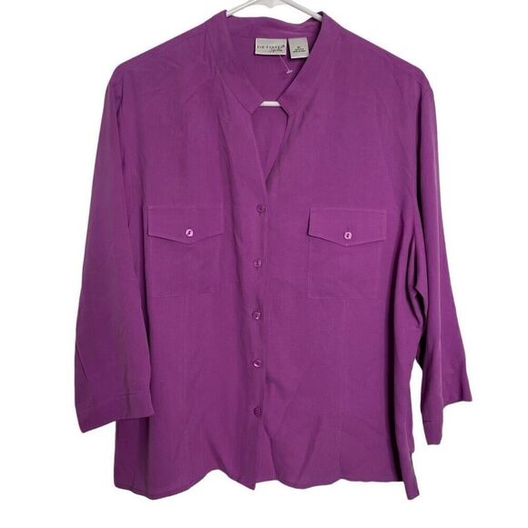 Kim Rogers Womens Camp Shirt XL Purple Mockneck 3/4 Sleeve Gorpcore Grunge - Picture 1 of 5